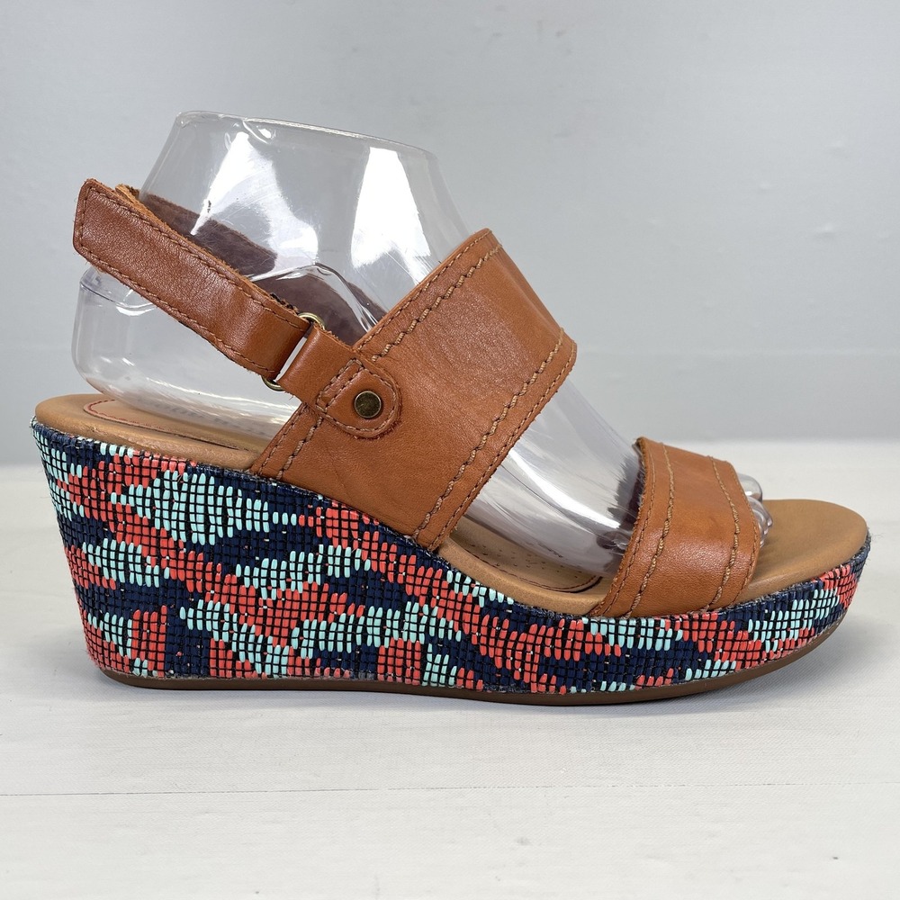 Cobb Hill Erika 2 Wedge Sandals Womens Size 7.5 Brown Leather Slingback Platform